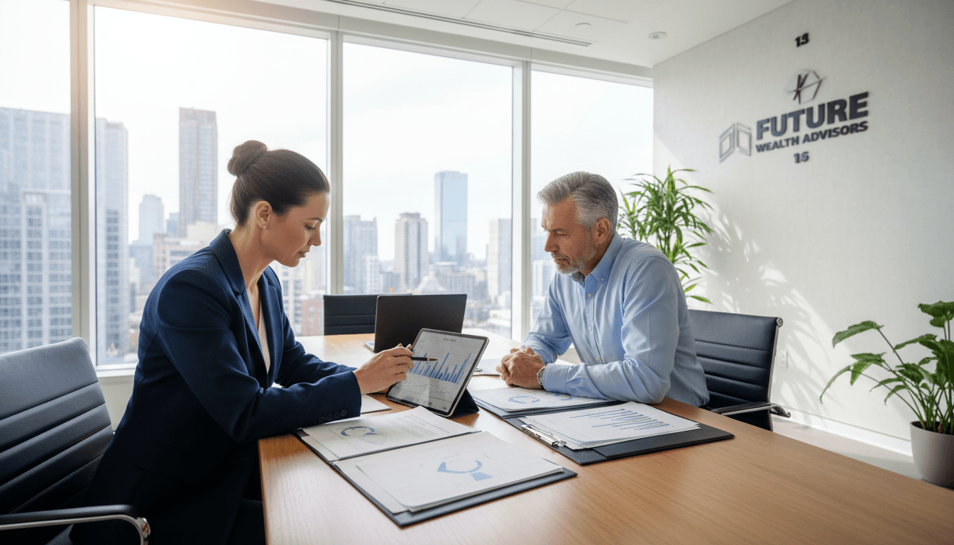 Financial consultant reviewing paperwork with a client